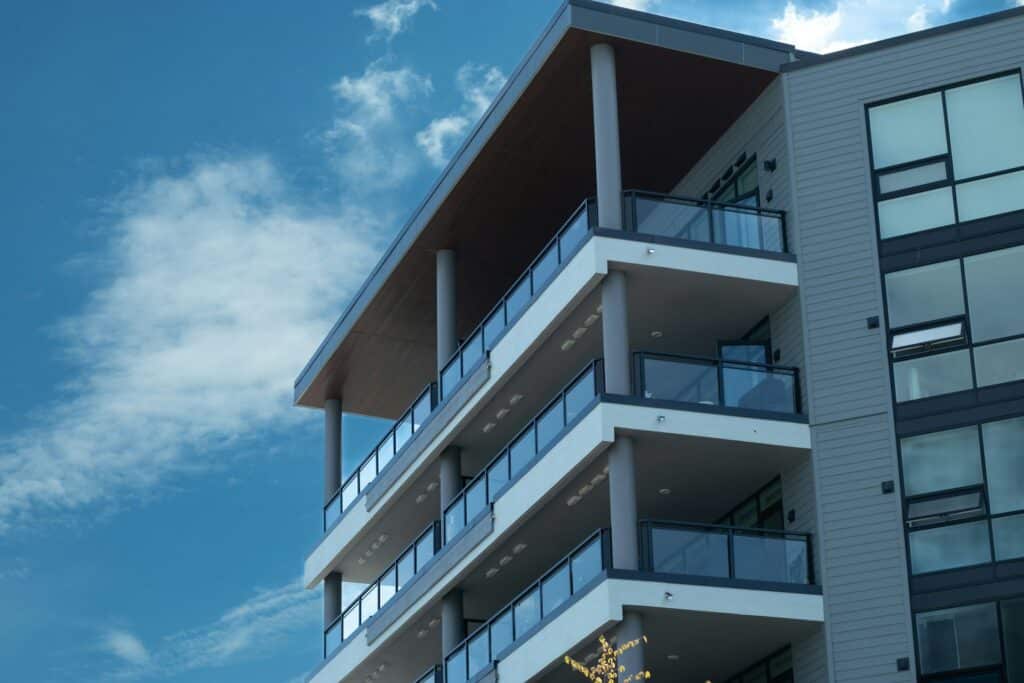 The balconies and exterior of a condo apartment, representing the partition of property act.