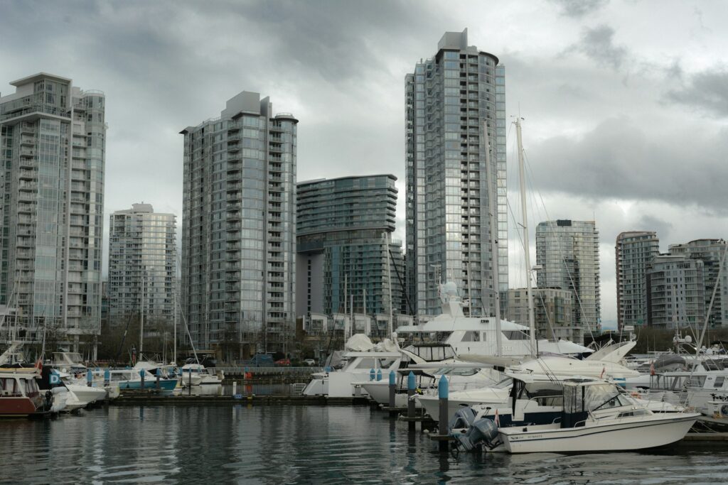 Condominium buildings along the Vancouver shoreline, representing joint tenancy and trusts.