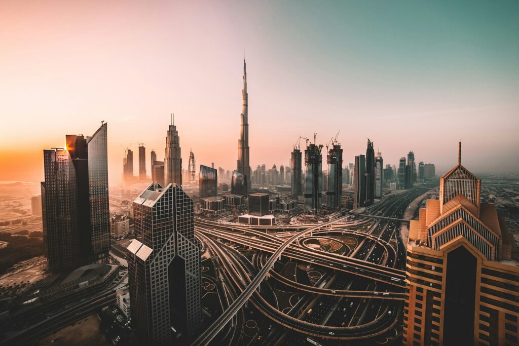 Downtown Dubai at sunset, representing dividing corporate assets.